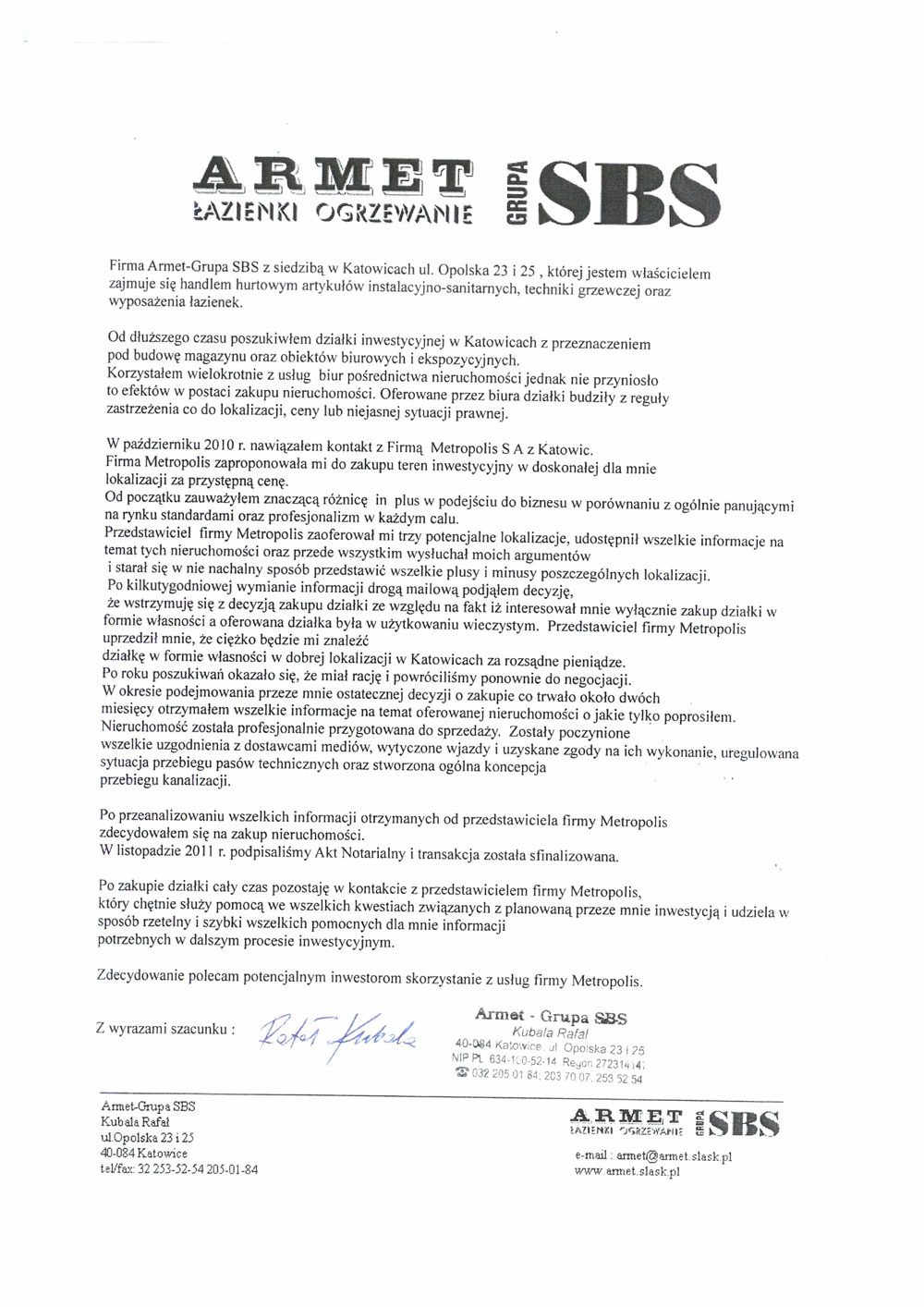 Rekomendacja — Armet – Grupa SBS