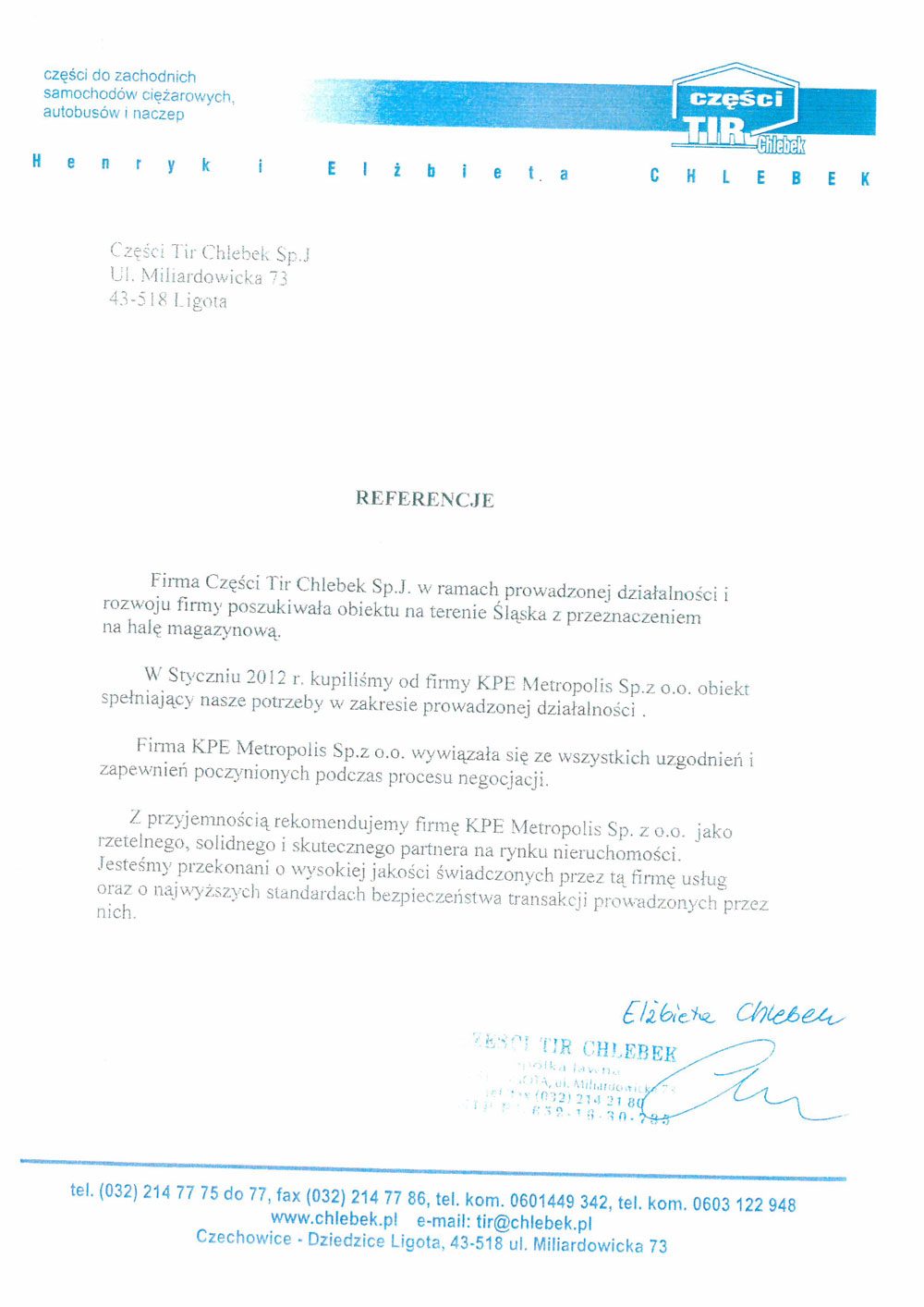 Rekomendacja — Części TIR Chlebek spółka jawna
